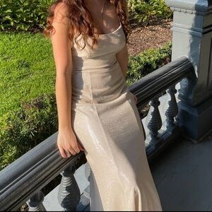 Long cream color prom dress